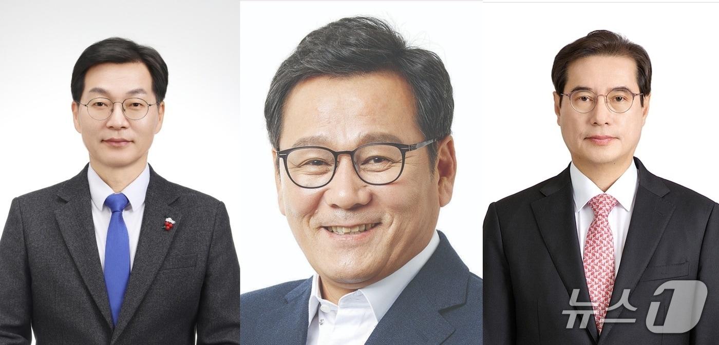 본문 이미지 - 6·3 지방선거 강원 강릉시장 후보로 맞붙게 된 김중남 더불어민주당 후보(사진 왼쪽)와 김홍규 국민의힘 후보(가운데), 김동기 무소속 후보.(정당 기호 순. 뉴스1 DB) 2026.4.27/뉴스1