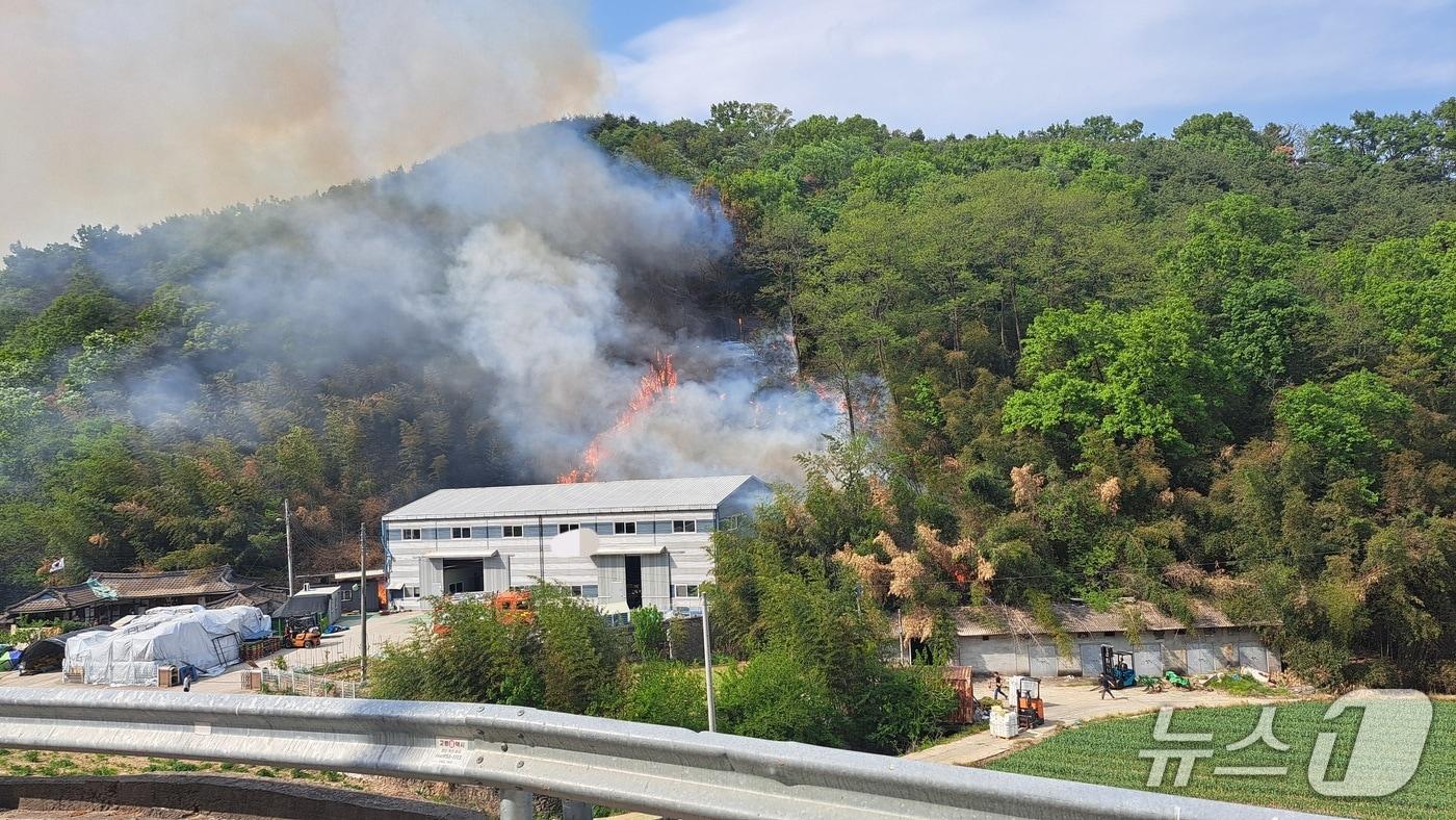 본문 이미지 - 27일 오후 3시 10분쯤 경북 고령군 성산면 한 대나무밭에서 시작된 불이 야산으로 번지고 있다.(경북소방본부 제공 재판매 및 DB 금지)2026.4.27/뉴스1