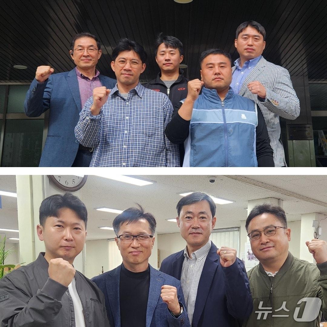 본문 이미지 - 광주 북부경찰서 형사1팀(위)과 강력5팀(아래)이 광주청 1분기 빛고을 으뜸형사 부문에서 1위를 차지해 기념사진을 찍고 있다.(광주 북부경찰 제공. 재판매 및 DB 금지)