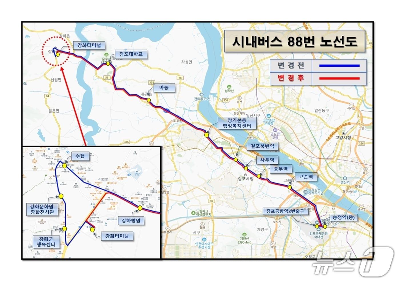 본문 이미지 - 88번 시내버스 노선도(경기 김포시 제공/뉴스1)