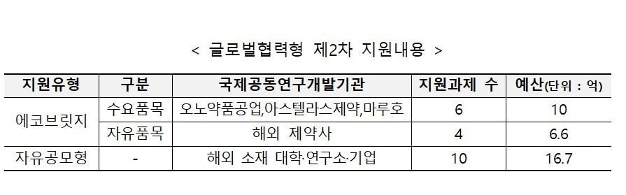 본문 이미지 - 글로벌협력형 제2차 지원 내용. (기정원 제공)