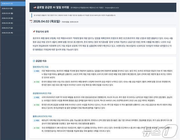 본문 이미지 - 글로벌 공급망 인공지능(AI) 일일 브리핑(한국해양수산개발원 제공)