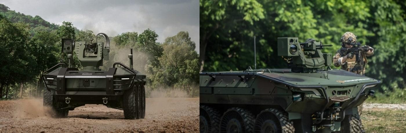 본문 이미지 - 사진 왼쪽부터  현대로템 'HR-셰르파', 한화에어로스페이스 '아리온스멧'.(각사 제공)