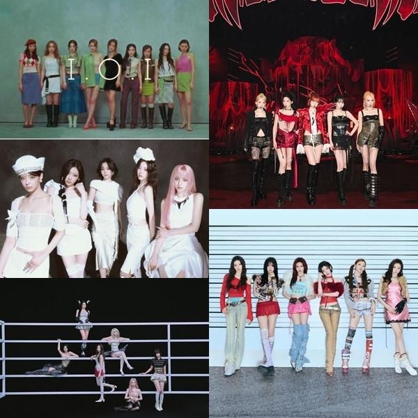 본문 이미지 - (왼쪽 위부터 시계방향으로) 아이오아이, 르세라핌, 베이비몬스터, 엔믹스, 있지/각 소속사 제공