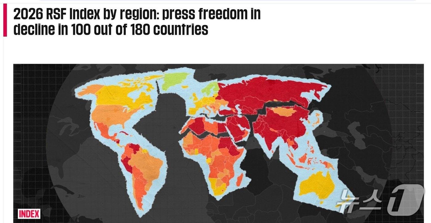 본문 이미지 - 국경없는기자회(RSF)가 30일 발표한 ‘2026 세계 언론자유지수’ 보고서에 따르면, 한국은 조사 대상 180개국 중 47위를 기록했다.