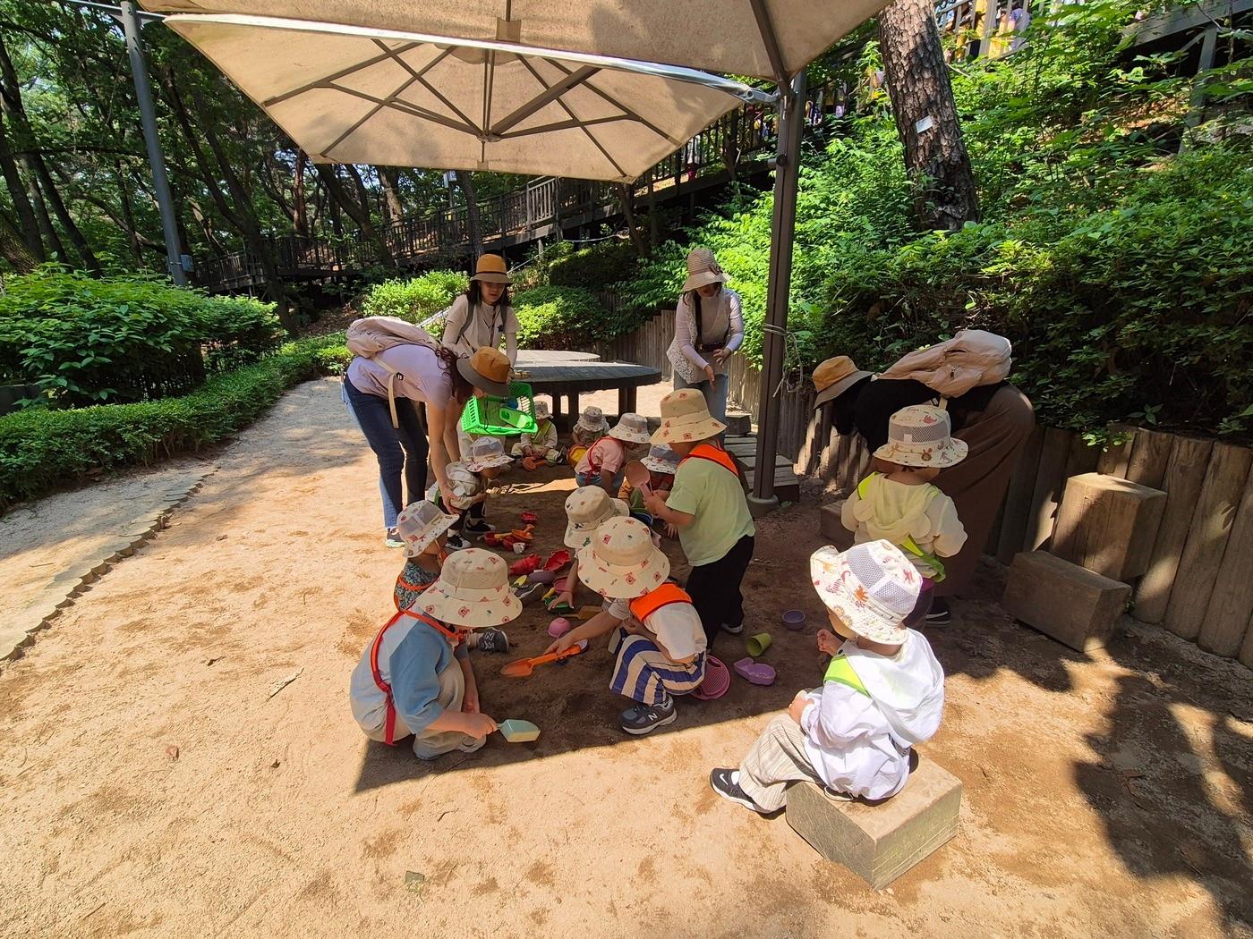 본문 이미지 - 영축산 체험원에서 숲해설 프로그램에 참여중인 아이들(노원구 제공)