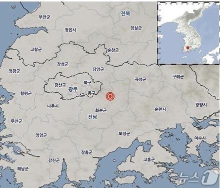 본문 이미지 - 5일 전남 화순에서 발생한 지진 발생지.(사진=기상청 제공) 2026.4.5