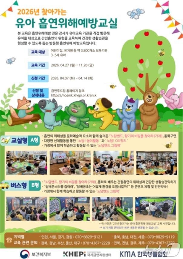 본문 이미지 - 보건복지부와 한국건강증진개발원은 7일부터 14일까지 금연두드림 홈페이지를 통해 어린이집과 유치원의 '2026년 찾아가는 유아 흡연위해예방교실' 참여 신청을 받는다고 6일 밝혔다.(보건복지부 제공)