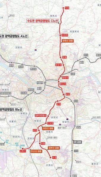 본문 이미지 - 수도권광역급행철도(GTX) C 노선도(도봉구 제공)