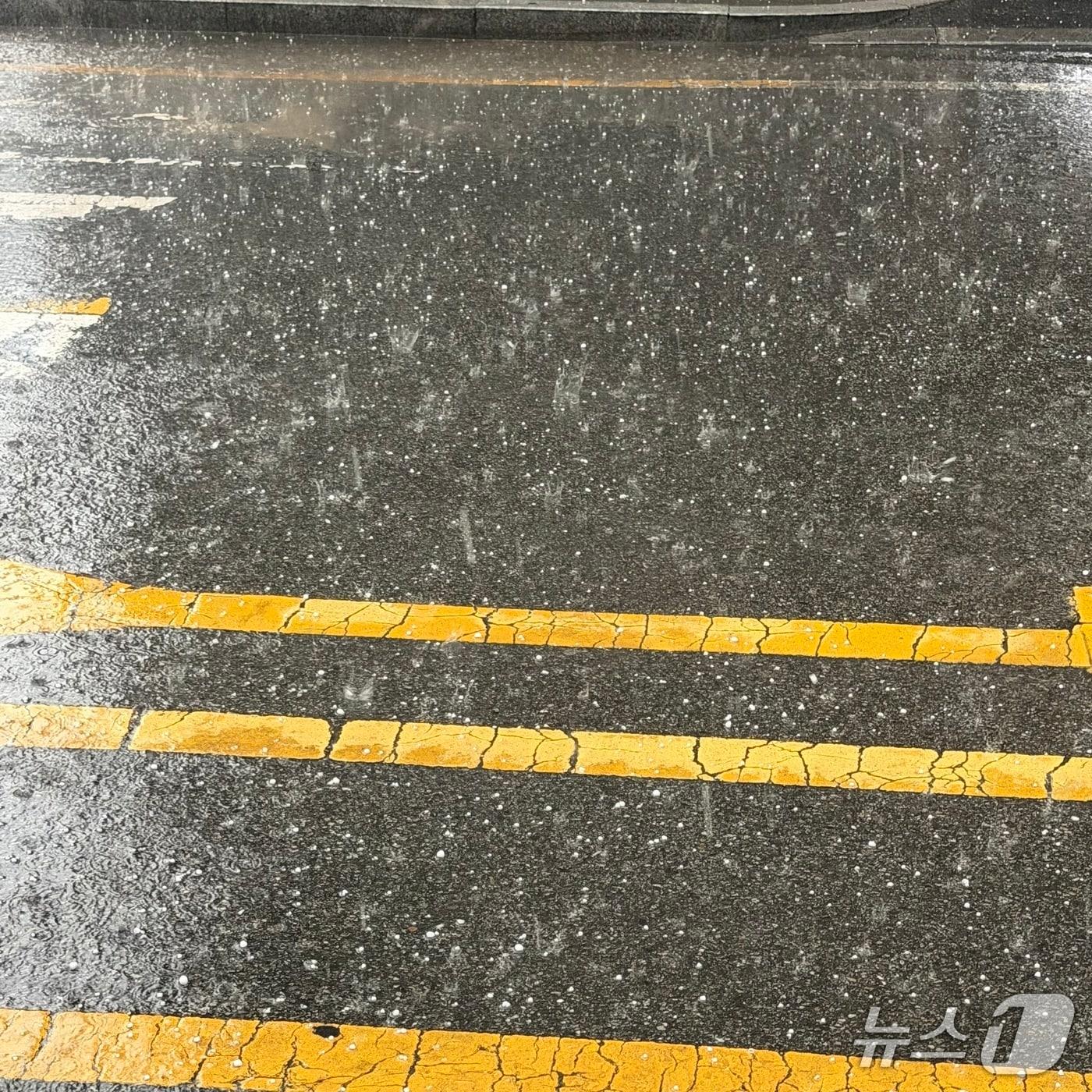 본문 이미지 - 6일 오후 광주 한 도로에 우박이 내리는 모습.(사진=독자 제공. 재판매 및 DB 금지) 2026.4.6