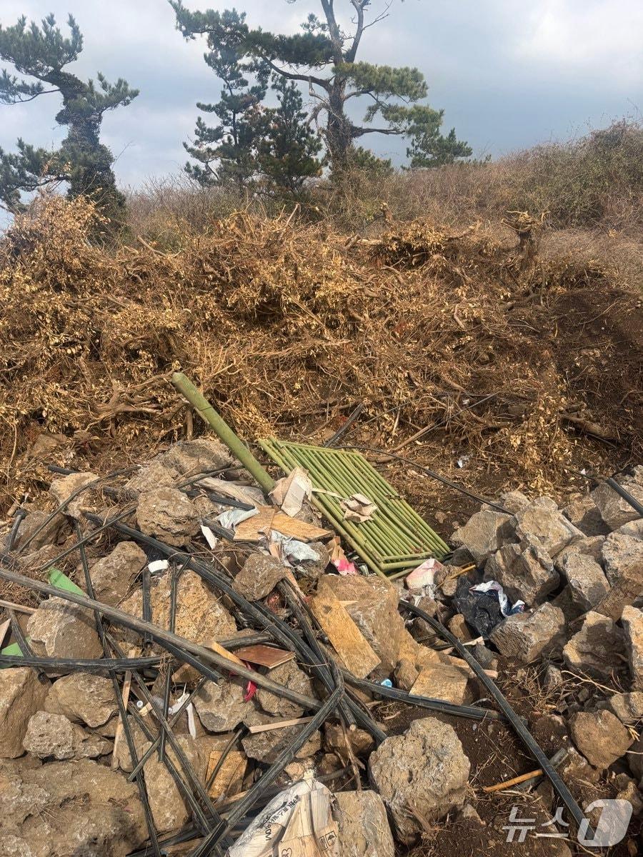 본문 이미지 - 서귀포시 대정읍 일대 농지에 무단투기된 폐기물.(제주자치경찰 제공. 재판매 및 DB금지)/뉴스1