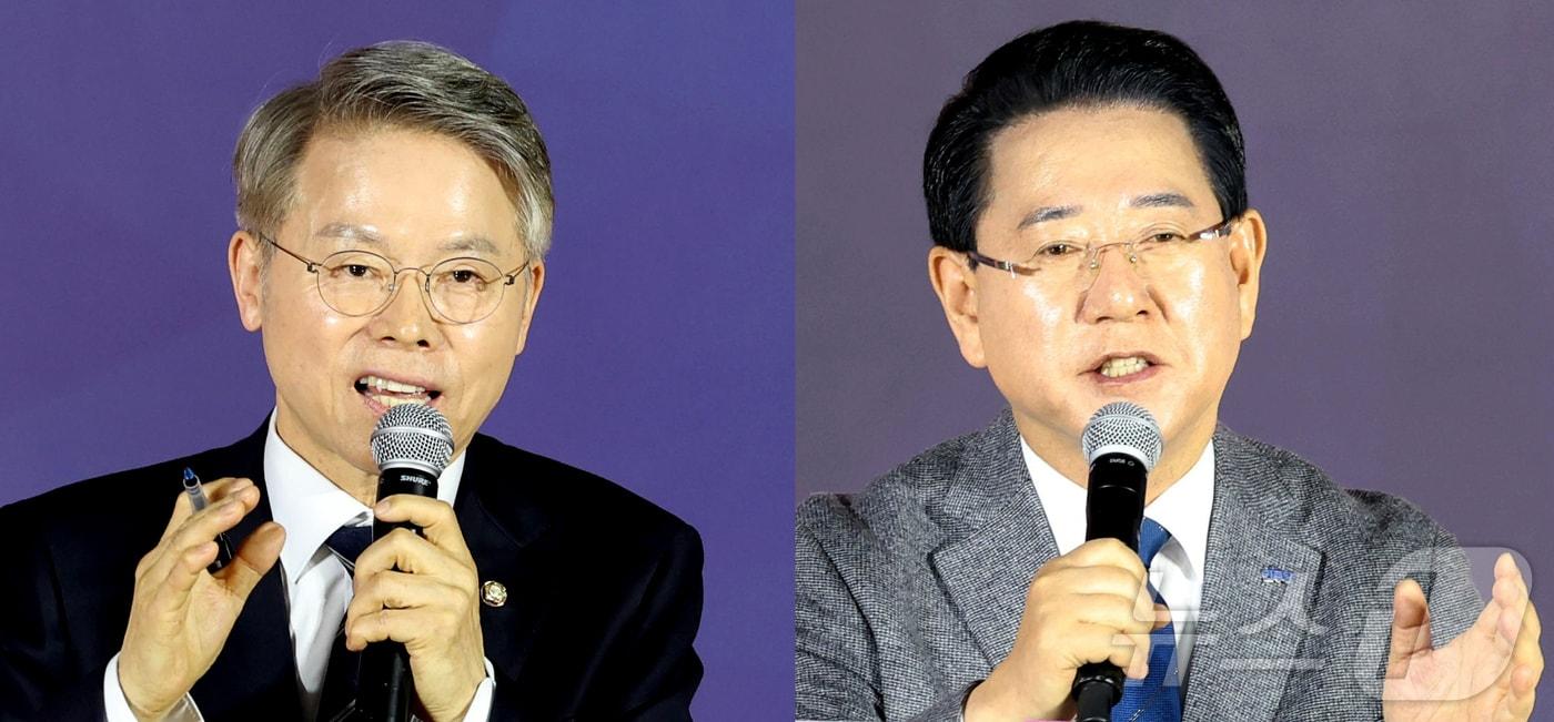 본문 이미지 - 민주당 전남광주통합특별시장 경선 후보. 왼쪽부터 민형배·김영록 (기호순)