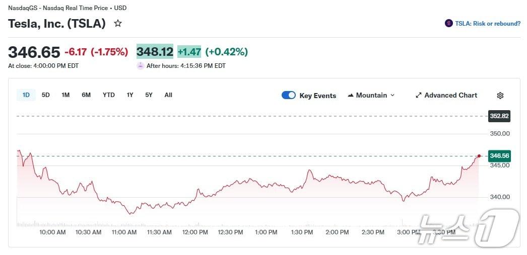 본문 이미지 - 테슬라 일일 주가 추이 - 야후 파이낸스 갈무리