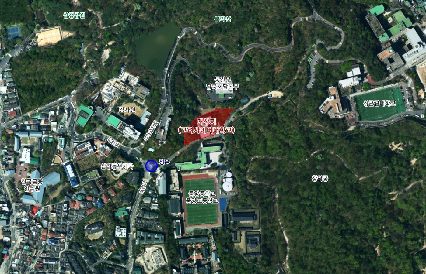 본문 이미지 - 종로구 계동 1-21번지 외 1필지(현 고려사이버대학교) 위치도 (서울시 제공)