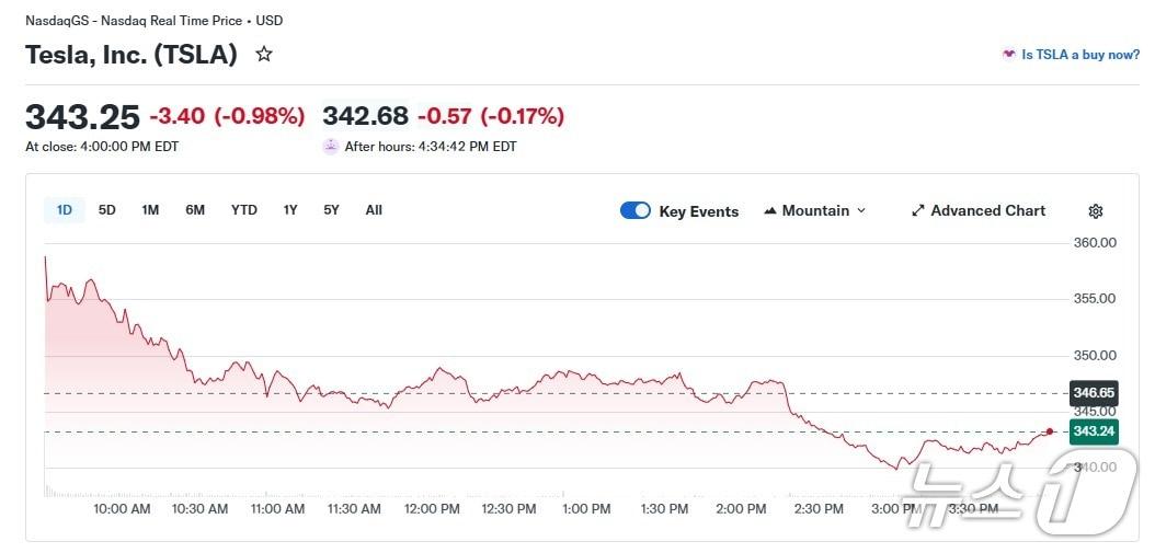 본문 이미지 - 테슬라 일일 주가 추이 - 야후 파이낸스 갈무리
