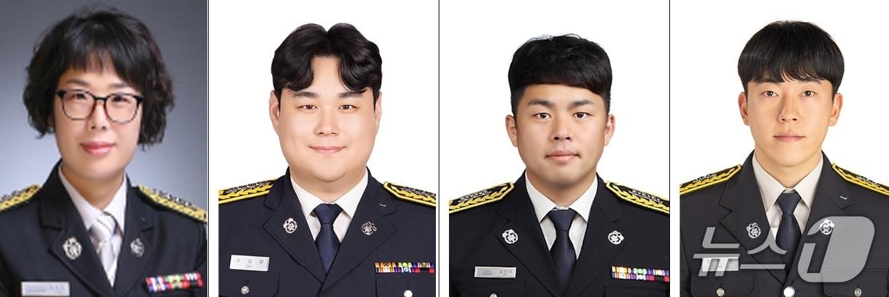 본문 이미지 - 대신119센터 강양옥 소방위·오상완 소방장, 이도119센터 김경덕 소방장·진민용 소방사(제주소방본부 제공. 재판매 및 DB금지)/뉴스1