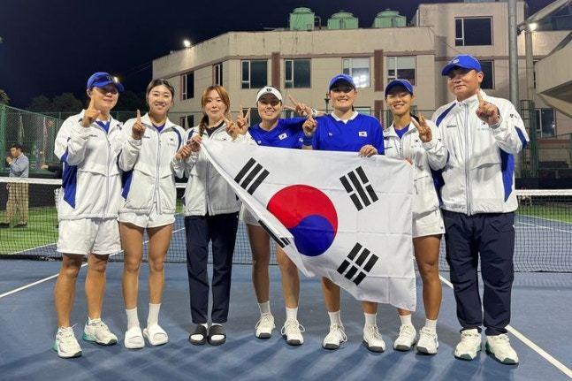 본문 이미지 - 한국 여자 테니스 대표팀.(대한테니스협회 제공)