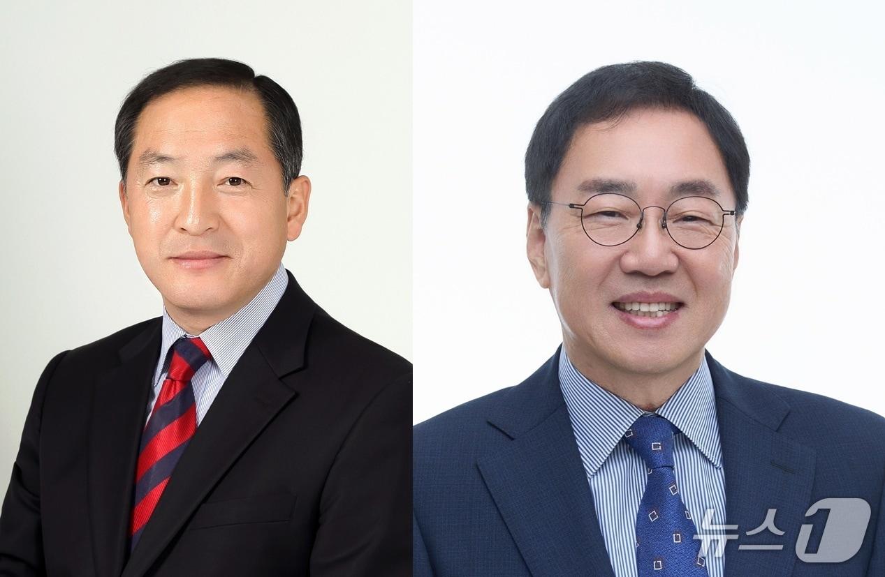 본문 이미지 - 제9회 전국동시지방선거 강원 속초시장 선거에서 맞붙게 된 국민의힘 소속 이병선 시장(사진 왼쪽)과 김철수 더불어민주당 예비후보.(뉴스1 DB·현직 순)