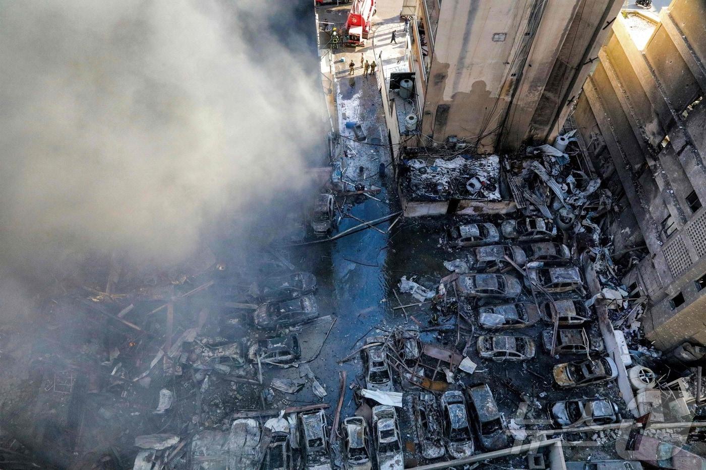 본문 이미지 - 이스라엘 공습을 받은 레바논 베이루트 일대. 2026.04.08 ⓒ AFP=뉴스1