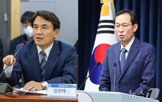 본문 이미지 - 김진태 현 강원도지사(왼쪽)와 우상호 전 청와대 정무수석(자료사진)/뉴스1 DB