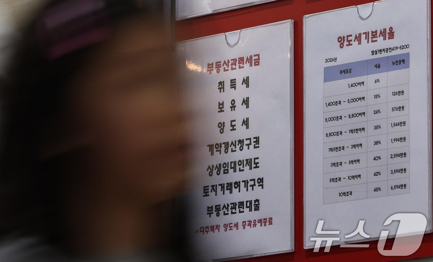 본문 이미지 - 서울 송파구의 한 부동산 중계업소에 관련 상담 안내 게시물이 붙어 있다. (자료사진) ⓒ 뉴스1 구윤성 기자
