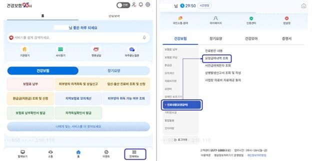 본문 이미지 - 모바일 앱 '건강보험25시' 요양급여내역 조회 화면. (공단 제공)