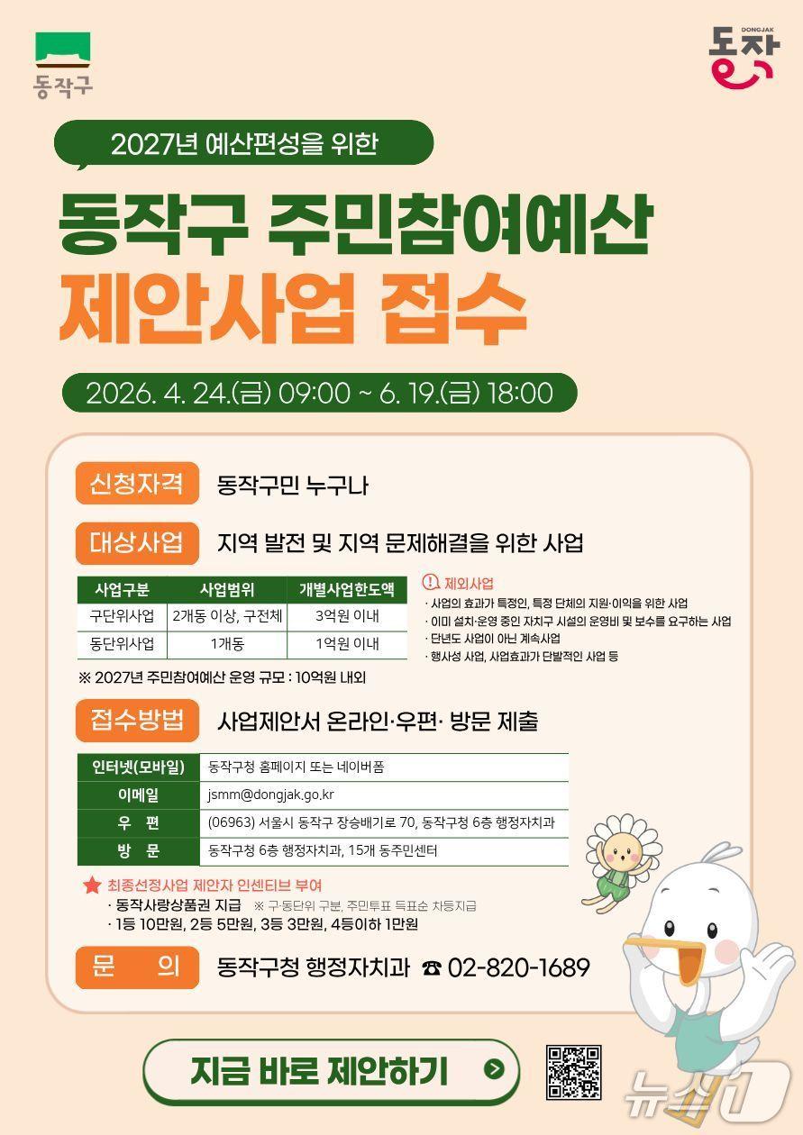 본문 이미지 - 2027년 예산 편성을 위한 동작구 주민참여예산 제안사업 접수 안내문.(동작구 제공)