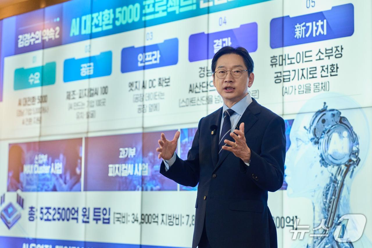 본문 이미지 - 더불어민주당 김경수 경남지사 후보가 12일 창원시 성산구 '브라운핸즈 라키비움 창원'에서 '경남 산업 대전환' 공약 발표 기자회견을 하고 있다.(김 후보 측 제공. 재판매 및 DB금지)