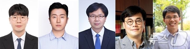 본문 이미지 - 왼쪽부터 국립한밭대학교 하지환 교수, KAIST 조석주 박사, KAIST 박인규 교수, 한국기계연구원 정준호 책임연구원, 캘리포니아공과대학교 웨이 가오 교수(국립한밭대학교 제공.재판매 및 DB금지)/뉴스1