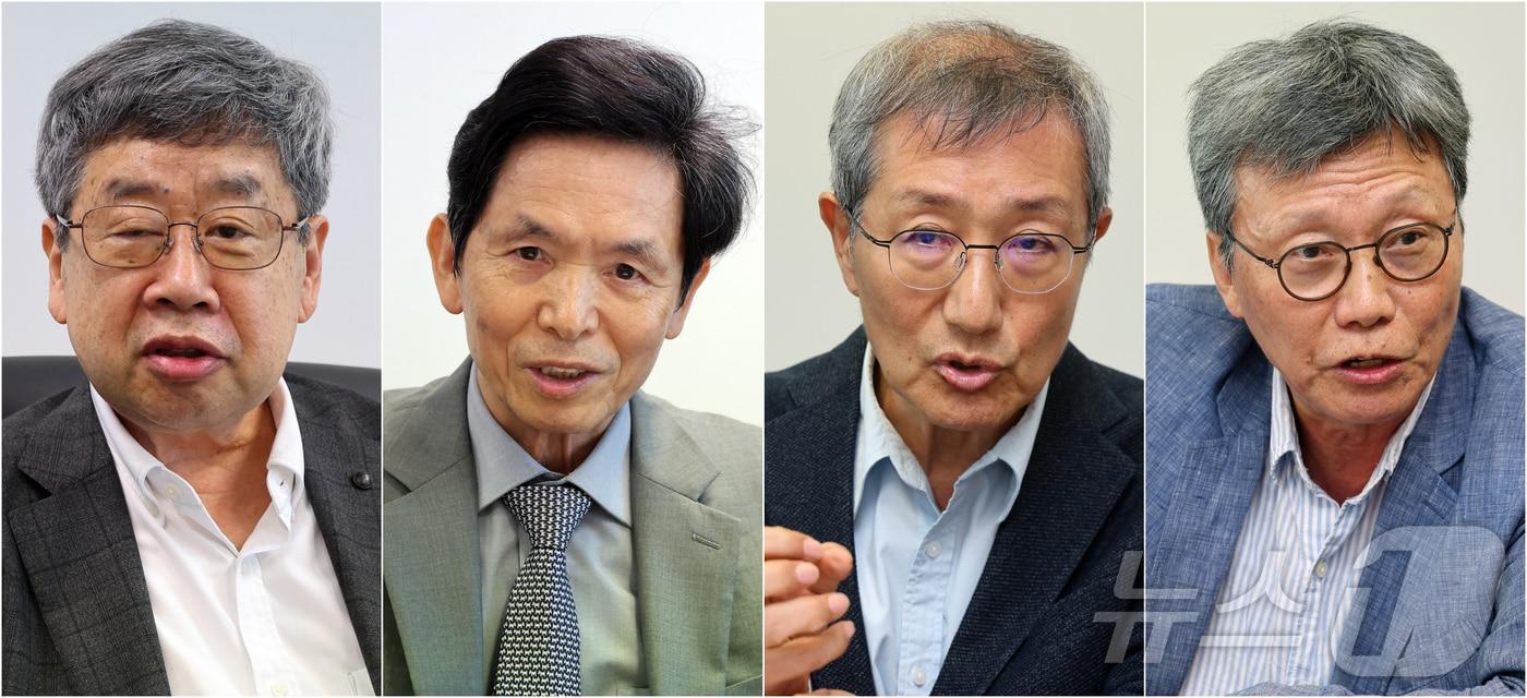 본문 이미지 - 조동근 명지대학교 경제학과 명예교수(왼쪽부터), 최준선 성균관대학교 법학전문대학원 명예교수, 이홍 광운대 경영학부 명예교수, 이병훈 중앙대학교 사회학과 명예교수가 14일 서울 종로구 뉴스1 사옥에서 열린 "삼성전자 성과급 갈등 어떻게 풀어야 하나＂ 긴급 좌담회에 참석해 발언하고 있다. 2026.5.14 ⓒ 뉴스1 김진환 기자