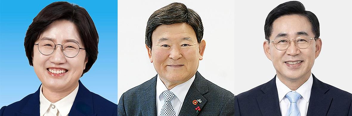 본문 이미지 - 제9회 전국동시지방선거 제주도교육감 선거에 출마한 고의숙 후보(왼쪽부터 이름순)와 김광수 후보, 송문석 후보.