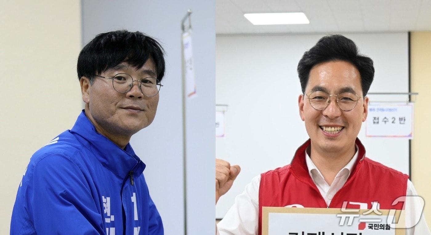 본문 이미지 - 왼쪽부터 더불어민주당 변광용, 국민의힘 김선민 거제시장 후보.(각 후보 선대본 제공. 재판매 및 DB금지)