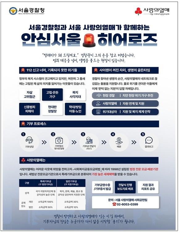 본문 이미지 - 서울경찰청, 사랑의열매와 '안심 서울 히어로즈' MOU 홍보 리플릿.(서울경찰청 제공)