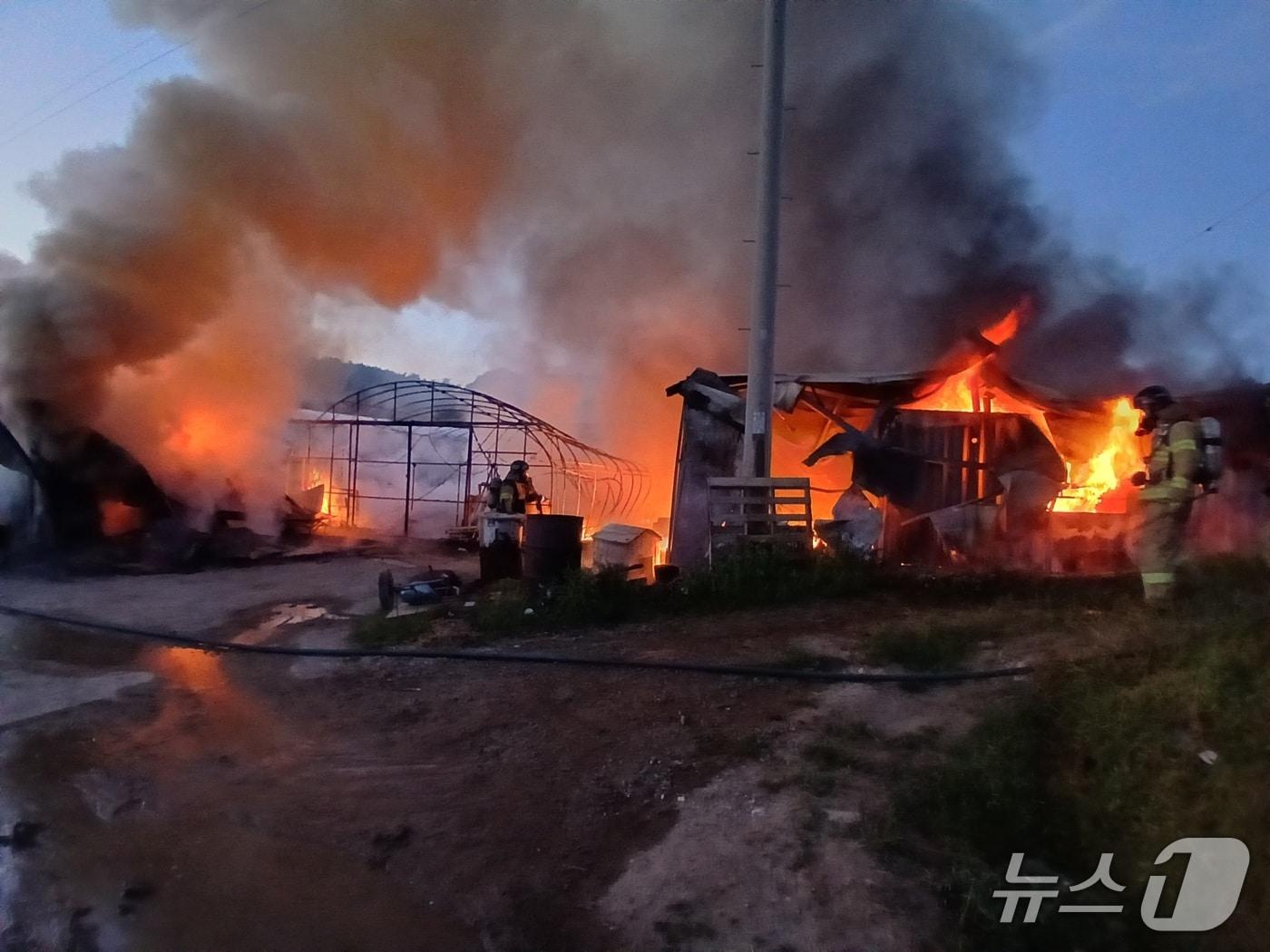 본문 이미지 - 18일 오전 4시 51분께 전북 고창군 아산면의 한 비닐하우스에서 불이 났다.(전북소방본부 제공. 재판매 및 DB금지)