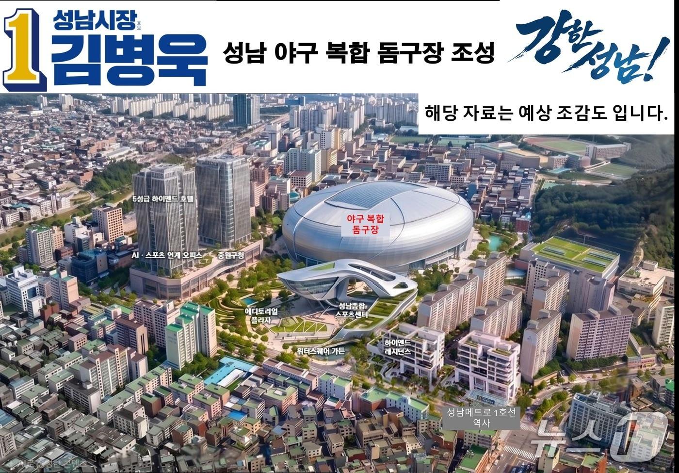 본문 이미지 - 김병욱 더불어민주당 성남시장 후보가 공약으로 제시한 ‘야구 복합 돔구장’ 조감도.(김병욱 후보 제공. 재판매 및 DB금지)/뉴스1