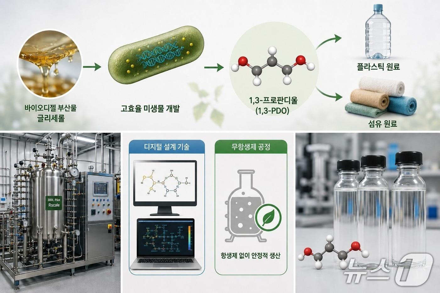 본문 이미지 - 1,3-프로판다이올(1,3-PDO) 생산을 위한 미생물 기반 공정(AI 생성 이미지·KAIST 제공) /뉴스1