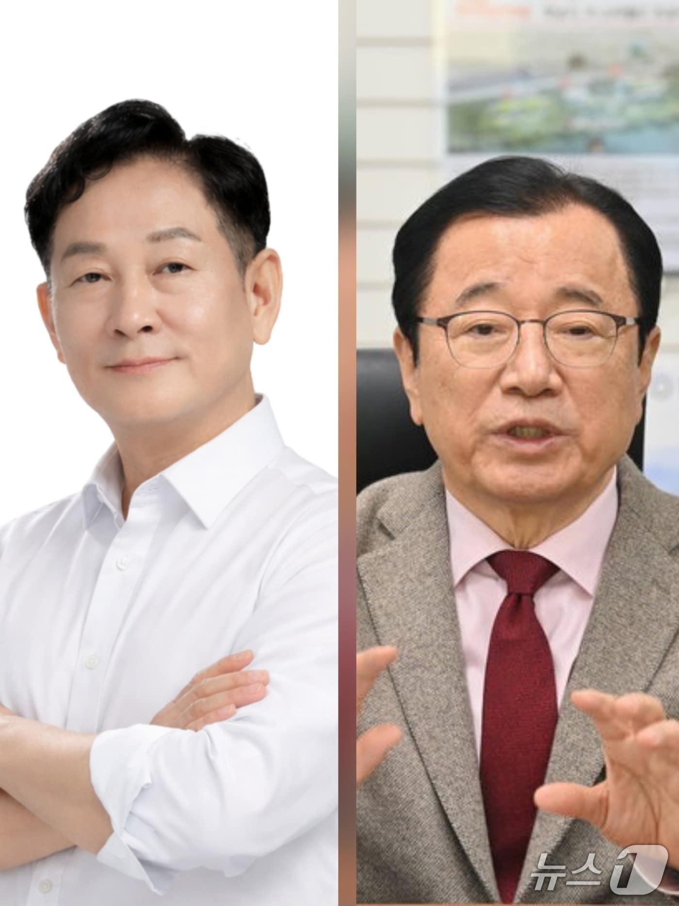 본문 이미지 - 강병덕 더불어민주당 경기 하남시장 후보와 이현재 국민의힘 하남시장 후보./뉴스1 