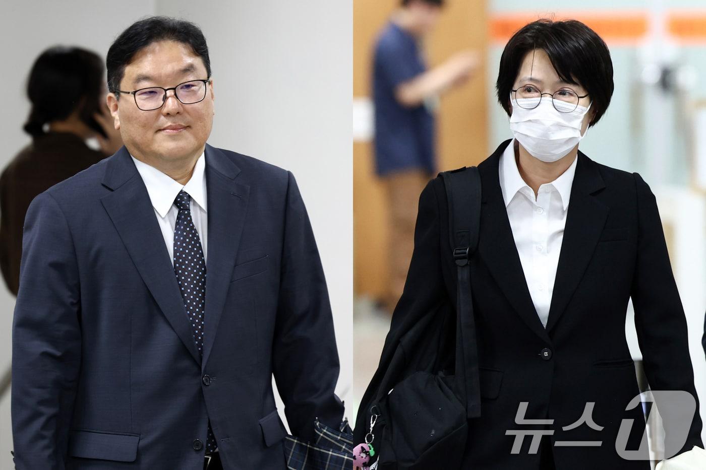 본문 이미지 - 쿠팡 퇴직금 사건 관련 수사를 무마한 혐의로 기소된 엄희준 광주고검 검사(왼쪽)와 김동희 부산고검 검사가 20일 오전 서울 서초구 서울중앙지방법원에서 열린 공판에 출석하고 있다. 2026.5.20 ⓒ 뉴스1 최지환 기자