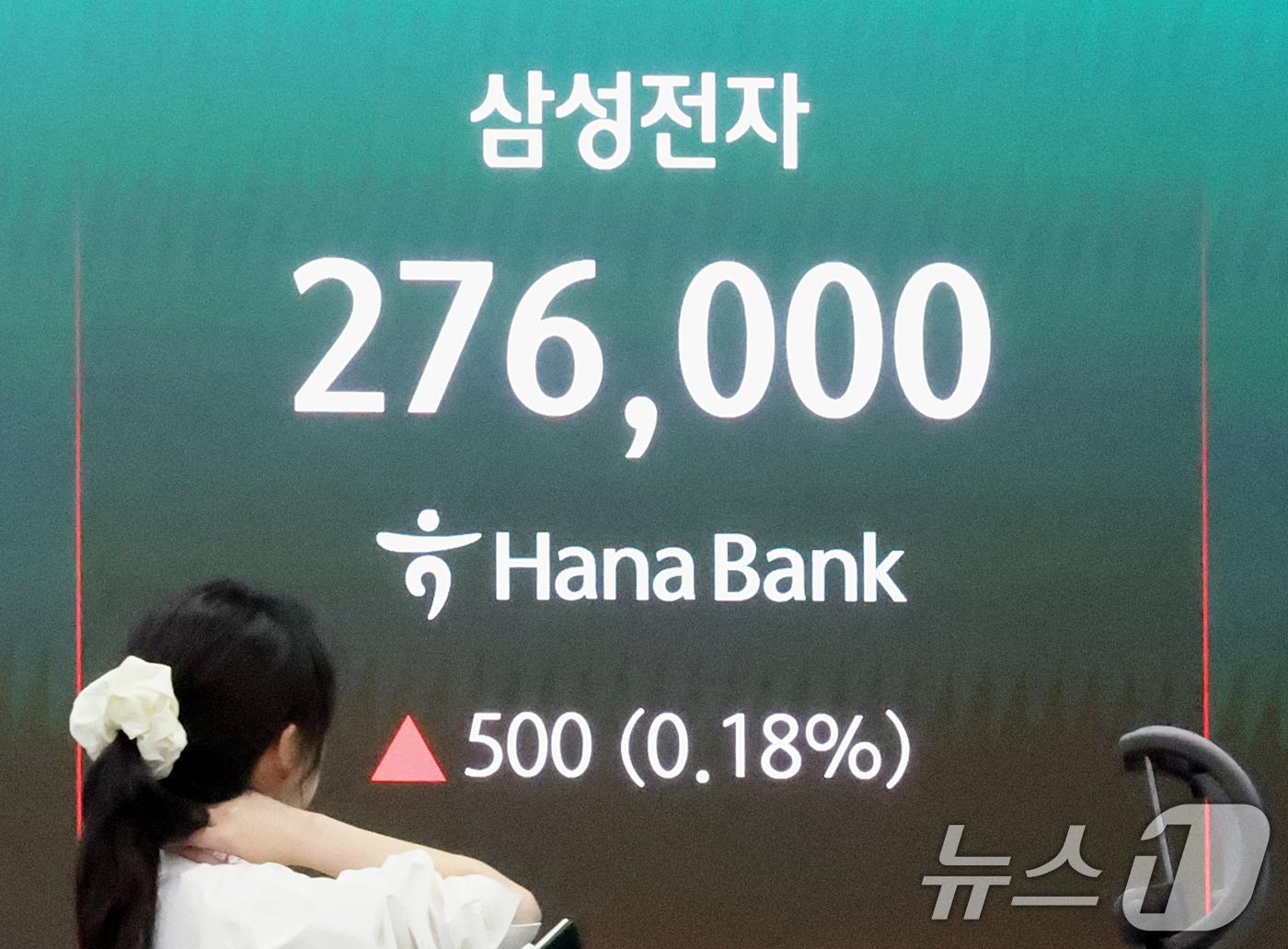 본문 이미지 - 삼성전자 노사의 2차 사후조정 회의 결렬에 총파업을 하루 앞둔 20일 오후 서울 중구 하나은행 딜링룸 전광판에 삼성전자 종가가 표시되고 있다. 2026.5.20 ⓒ 뉴스1 조연우 인턴기자