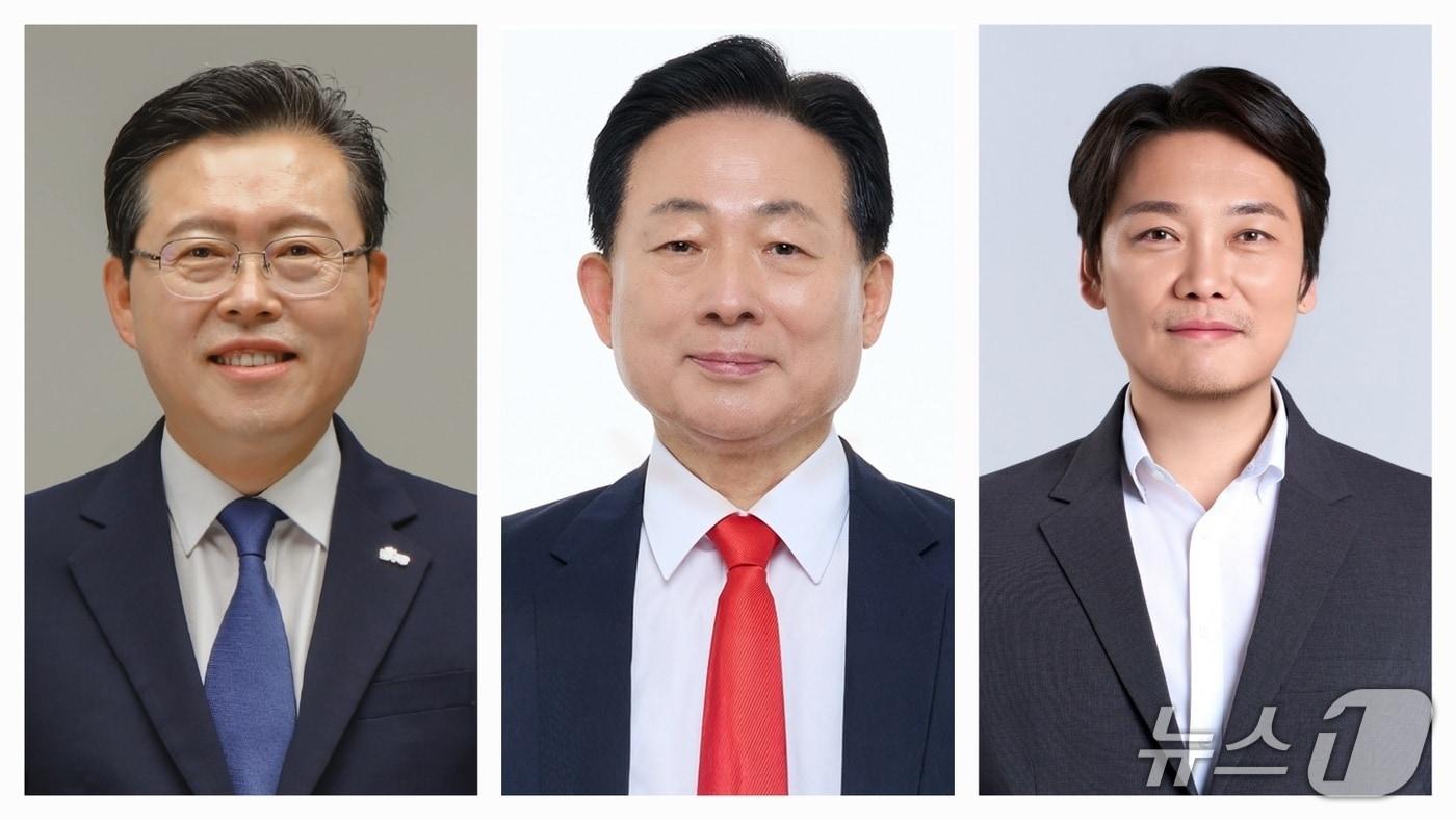 본문 이미지 - 사진 왼쪽부터 더불어민주당 장기수, 국민의힘 박찬우, 개혁신당 이성진 천안시장 후보./뉴스1