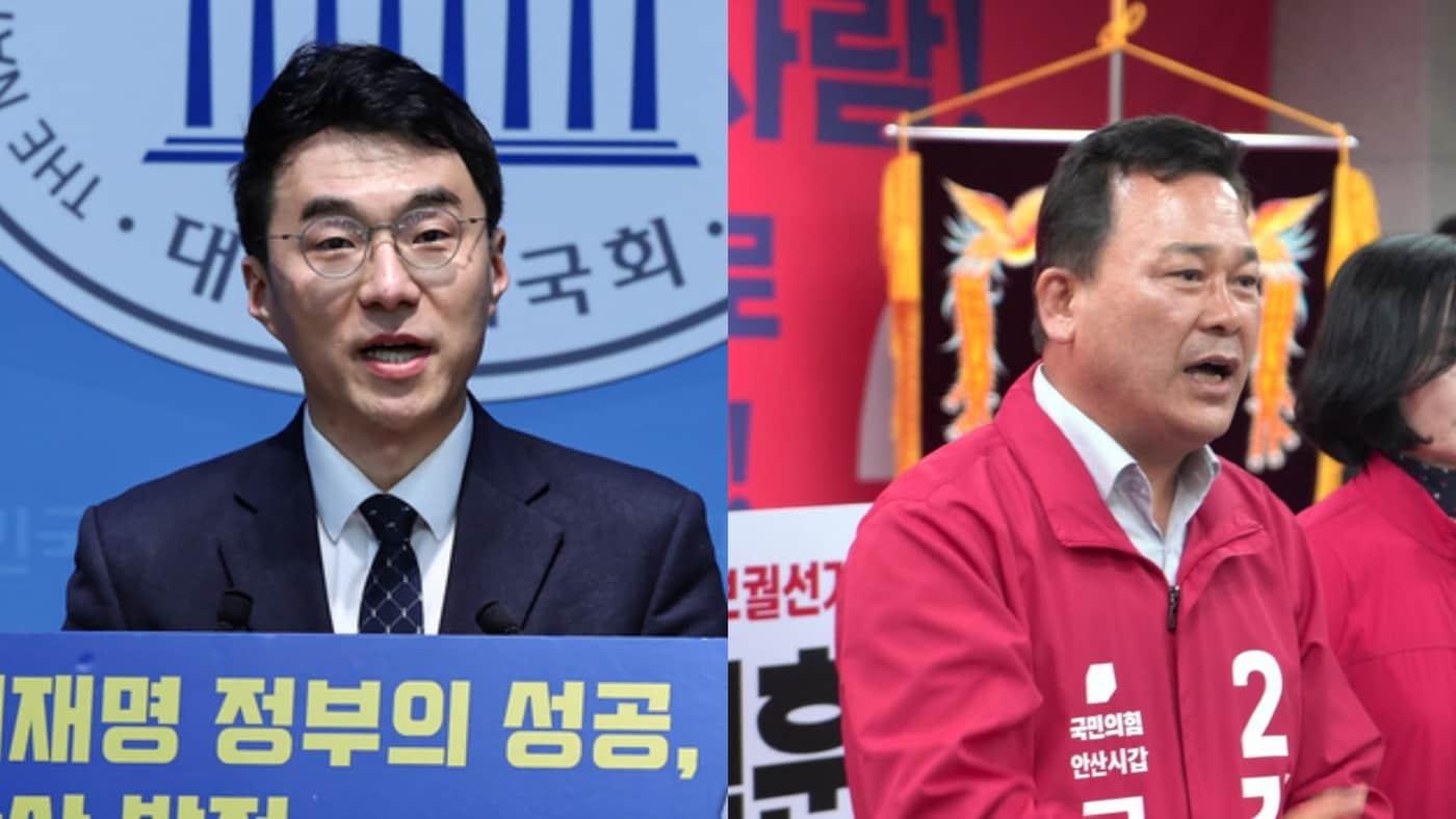 본문 이미지 - 경기 안산갑 국회의원 보궐선거에서 맞붙는 더불어민주당 김남국 후보와 김석훈 국민의힘 후보.