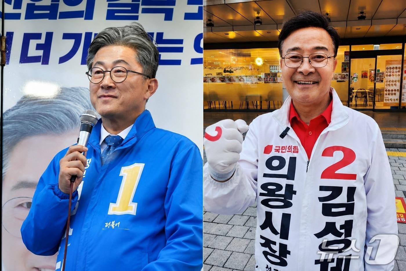 본문 이미지 - 제9회 전국동시지방선거 경기 의왕시장 선거에 출마한 정순욱 더불어민주당 후보(왼쪽)와 김성제 국민의힘 후보. (각 후보 선거캠프 제공. 재판매 및 DB 금지) 2026.5.23/뉴스1