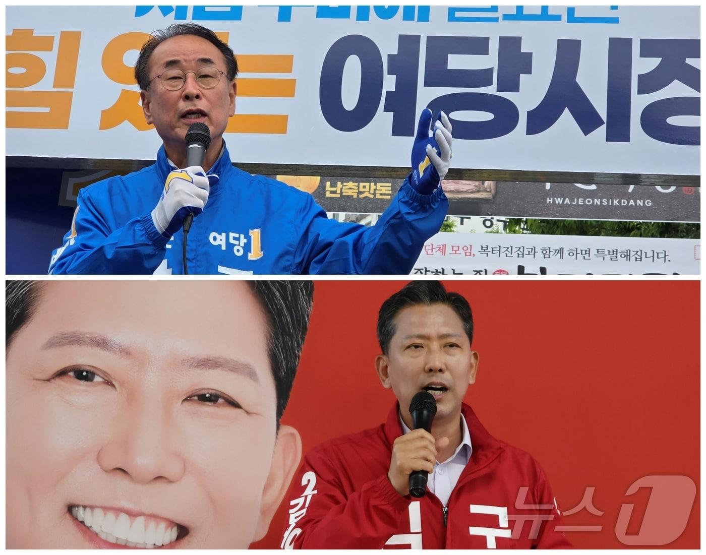 본문 이미지 - 구미시장 장세용 민주당 후보(사진 위)와 김장호 국힘 후보 ⓒ 뉴스1 정우용 기자