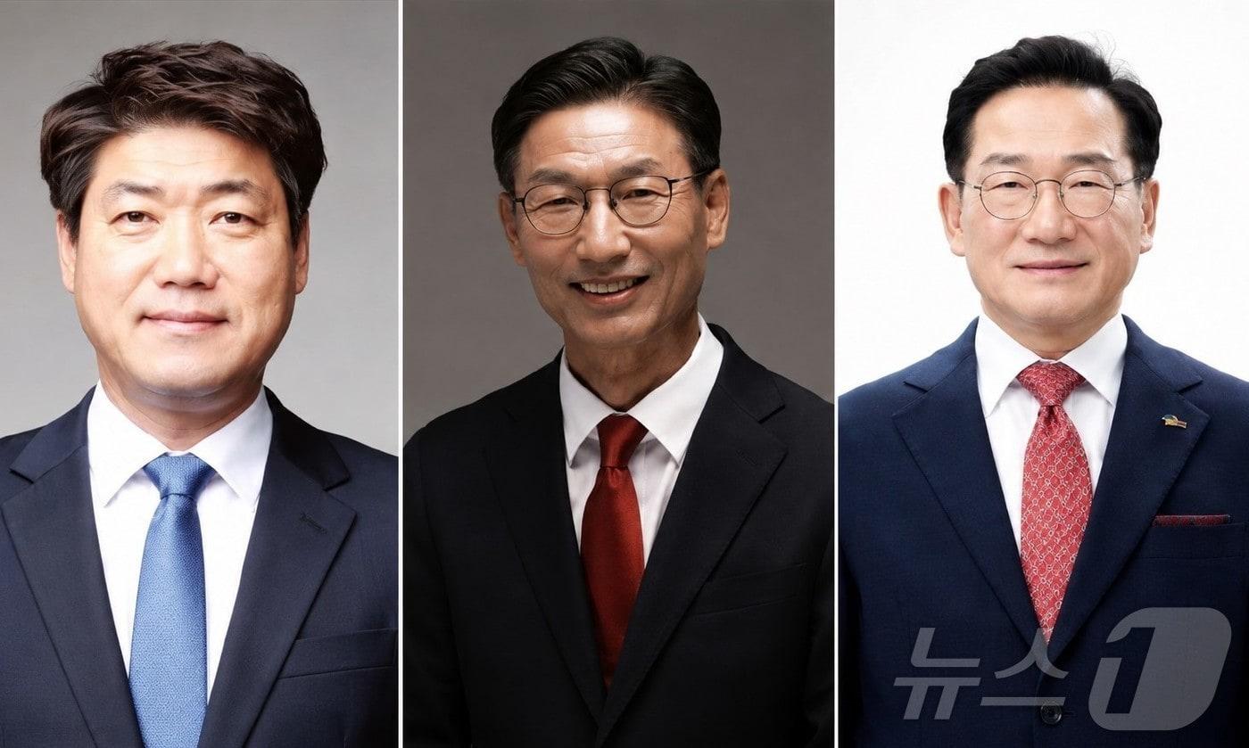 본문 이미지 - 6·3 지방선거 경북 영천시장 선거가 이정훈 더불어민주당 후보, 김병삼 국민의힘 후보, 최기문 무소속 후보의 3파전으로 치러진다.사진은 왼쪽 부터 이정훈,김병삼,최기문 ⓒ 뉴스1 김대벽기자