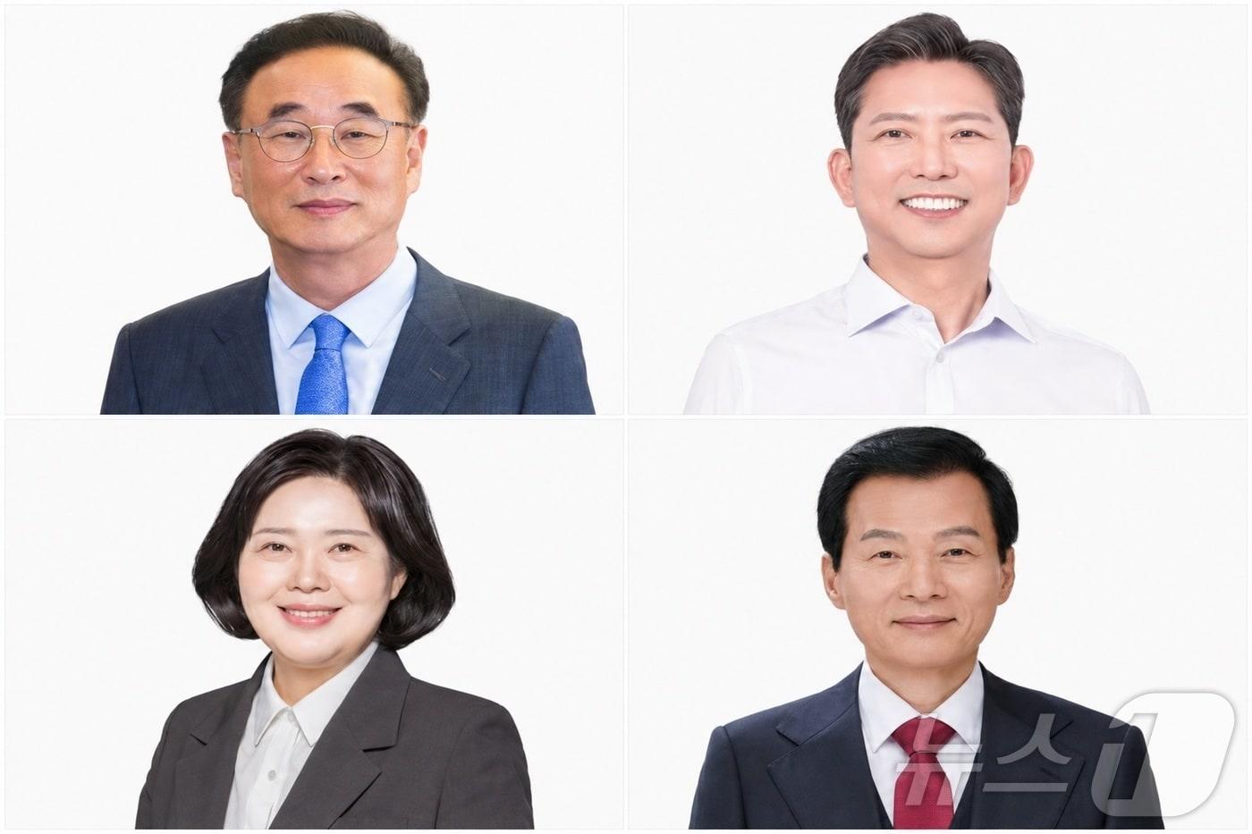 본문 이미지 - 6·3 지방선거 사전투표를 하루 앞둔 28일 경북 대표 산업도시인 구미시장 선거가 전·현직 시장 재대결과 4자 구도로 치러진다.사진은 왼쪽부터 상단 장세용,김장호 왼쪽부터 하단 조순자,임명배 ⓒ 뉴스1 김대벽기자