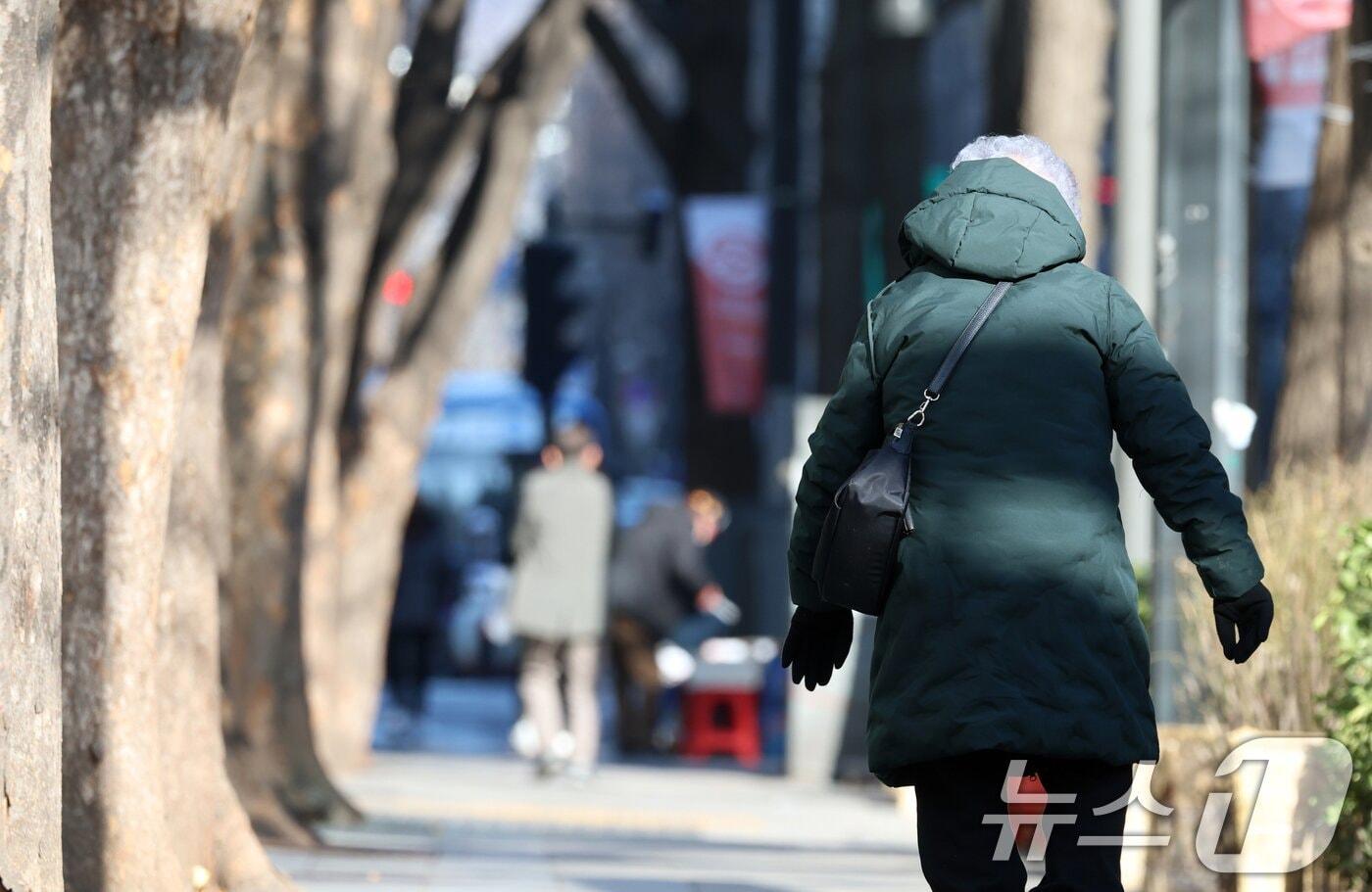본문 이미지 - 한 노인이 도보를 따라 이동하고 있다. 2025.1.2/뉴스1 ⓒ News1 김명섭 기자