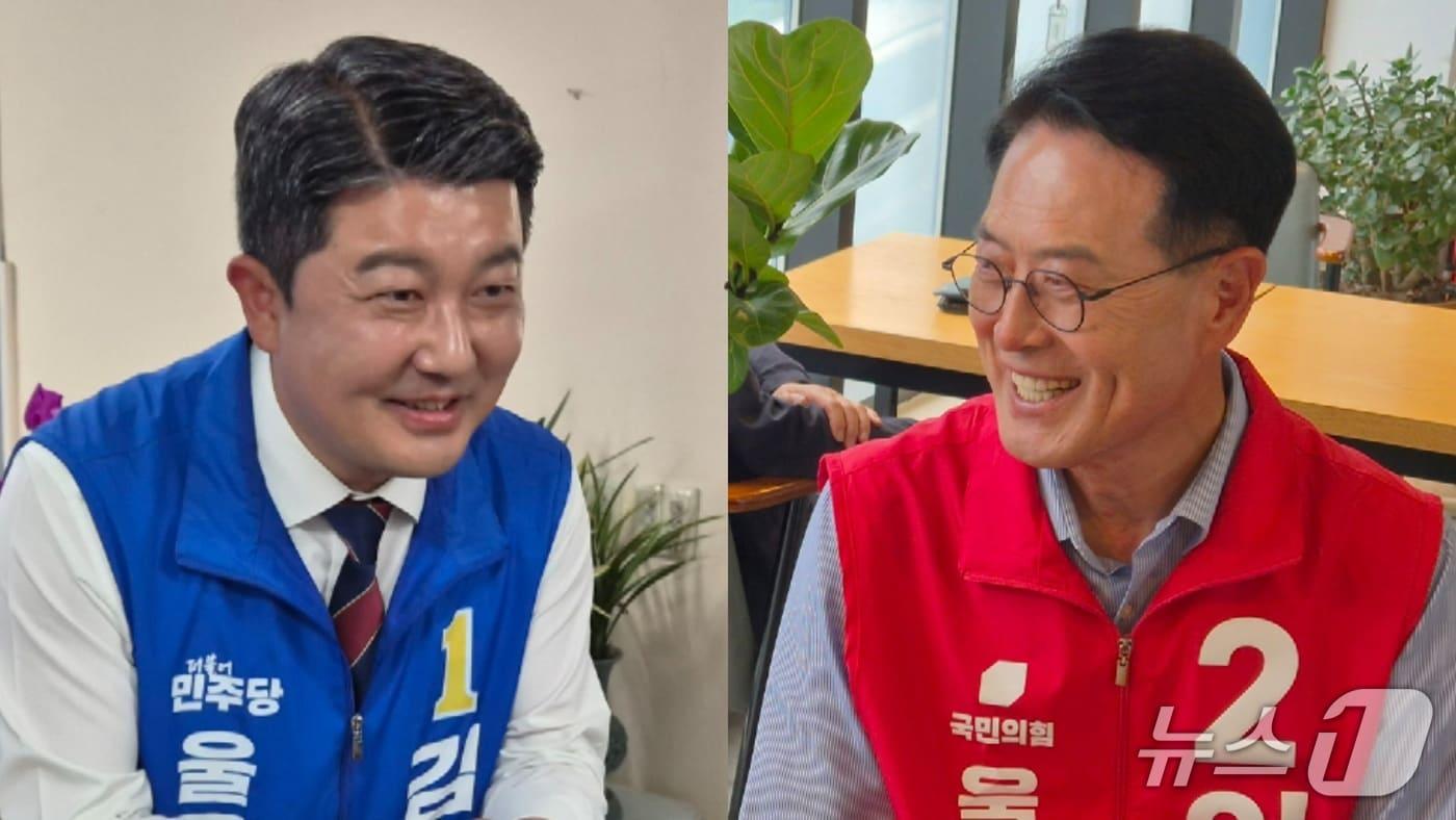 본문 이미지 - 더불어민주당 김시욱 후보(왼쪽), 국민의힘 이순걸 후보. 2026.5.26 ⓒ 뉴스1 박정현 기자