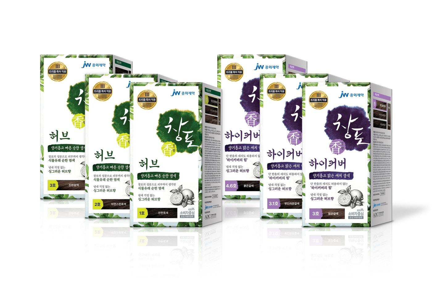 본문 이미지 - JW중외제약의 염색제 '창포향 하이커버', '창포향 허브'.(JW중외제약 제공)