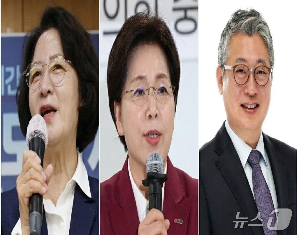 본문 이미지 - 사진 왼쪽부터 추미애(더불어민주당)·양향자(국민의힘)·조응천(개혁신당) 경기도지사 후보.