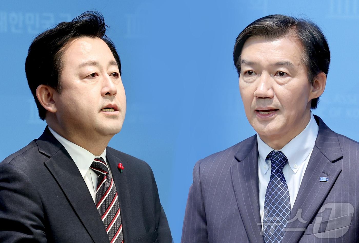 본문 이미지 - 경기 평택을 국회의원 재선거에 출마한 김용남 더불어민주당 후보와 조국 조국혁신당 후보.  